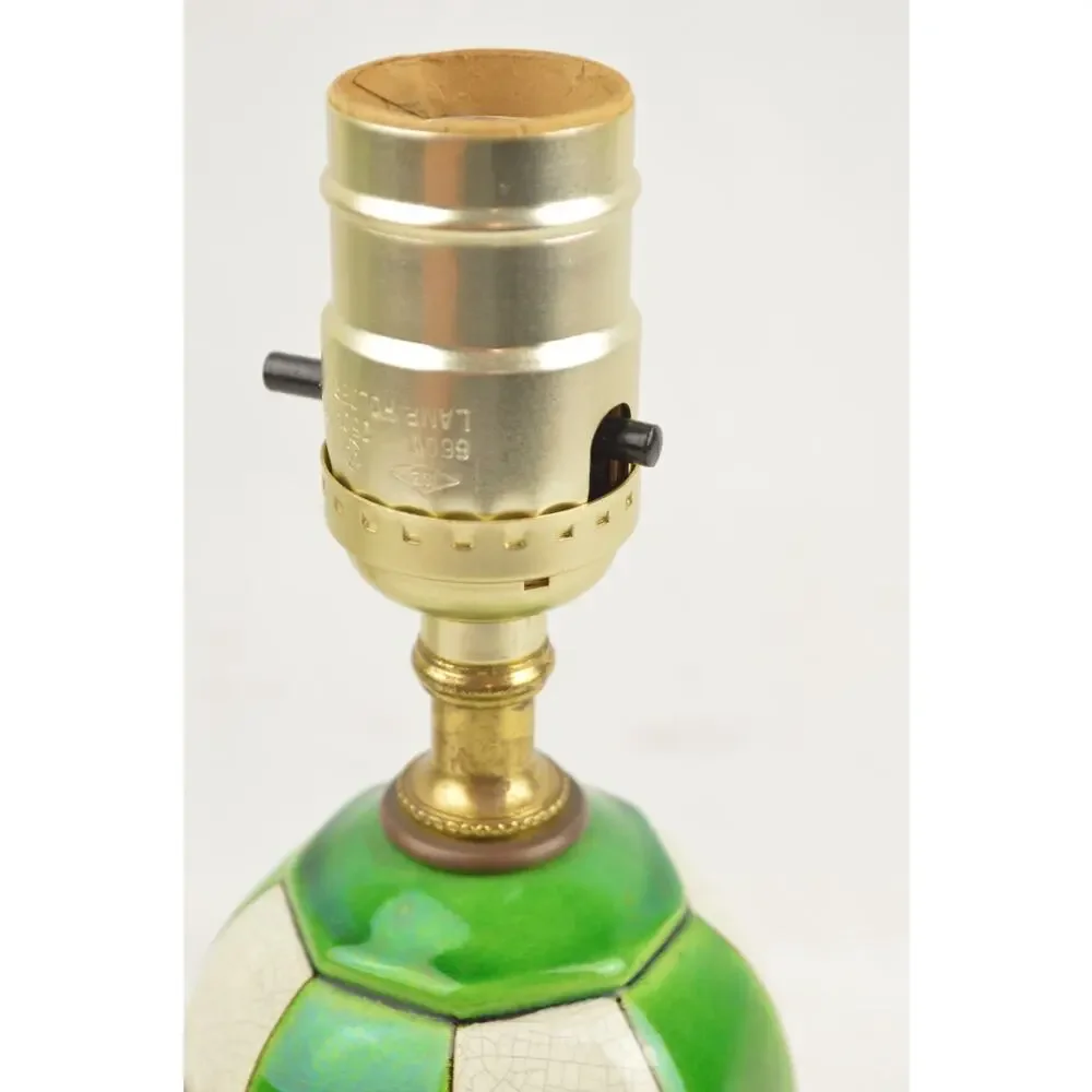 Vintage Boch Freres Belgium Crackle Glaze Green Enamel Table Lamps Pair